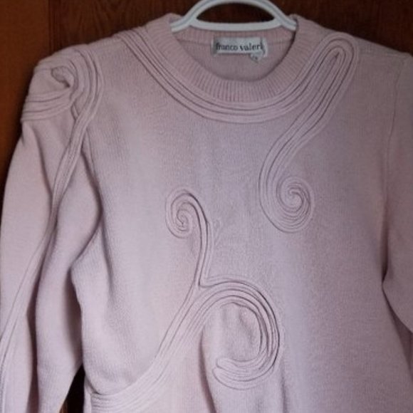 Franco Valeri designer art sweater, front, shoulder, arm, S, vintage 90s, pink - Picture 2 of 5